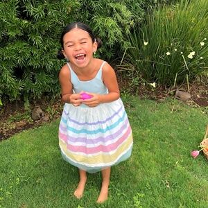 Pleiades Designs - Pastel light blue rainbow hem shortie- Size 8